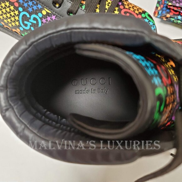 GUCCI SNEAKERS PSYCHEDELIC HIGH GG LOGO SUPREME CANVAS LEATHER SHOES sz 8.5G 9 - Picture 13 of 15